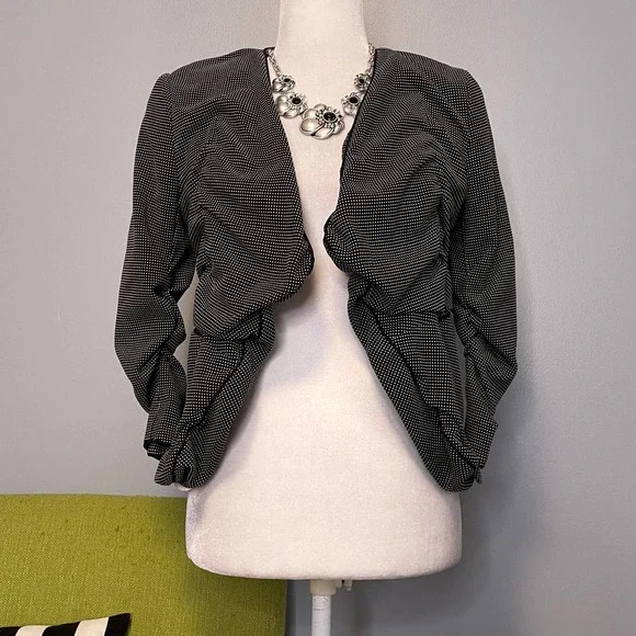 H&M Black White Dot Ruched Open Blazer Jacket 6 - Picture 1 of 6